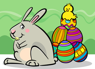 Obraz premium easter bunny and eggs cartoon illustration