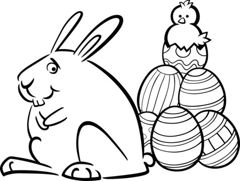 easter bunny and eggs coloring page