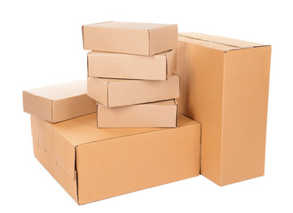 Different cardboard boxes isolated on white