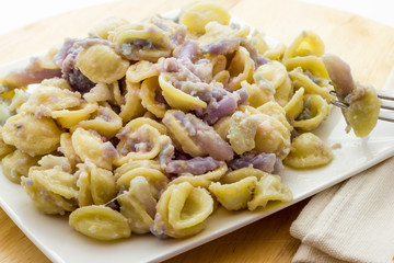 Orecchiette pasta with purple cauliflower