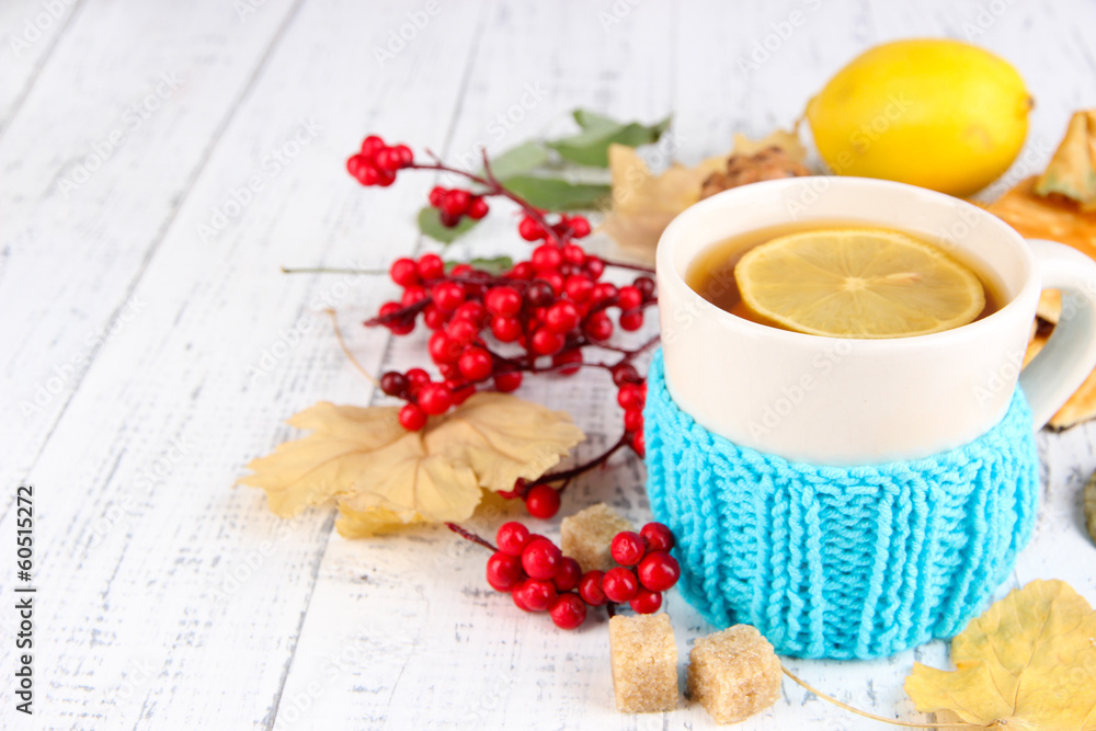 Aufkleber Cup of tea with lemon close up