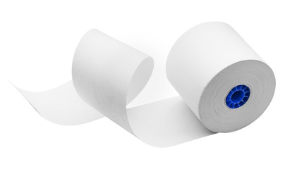 Roll of cash register paper tape, isolated
