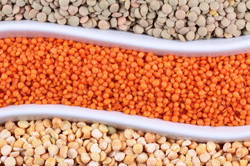 Obraz premium Three different kinds of legumes abstract background