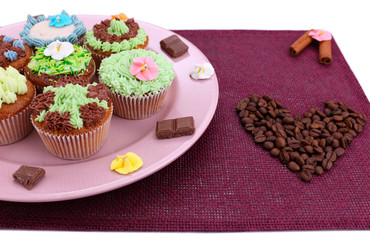 Tasty cupcakes with butter cream,