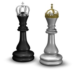 chess king and queen figures with crowns isolated on white