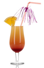 Glass of tasty cocktail isolated on white