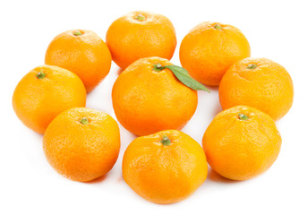 Ripe sweet tangerines, isolated on white