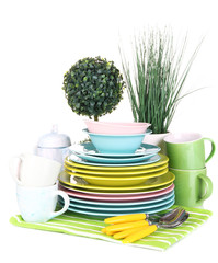 Clean dishes isolated on white