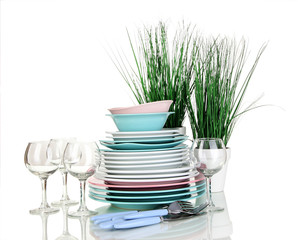 Clean dishes isolated on white