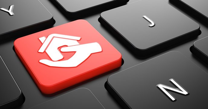 Home in Hand Icon on Red Keyboard Button.