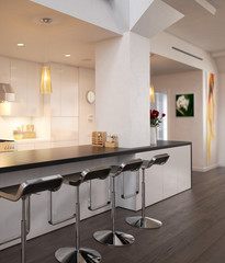 Kitchen implemented inside a city loft (focus)