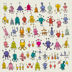 cute cartoon robots set
