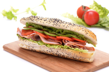 Ham and vegetable submarine sandwich