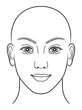 Schwarz-weiße Zeichnung eines Frauenportraits ohne Kopfhaar