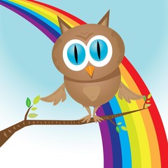 vector cartoon cute little owl bird on tree branch