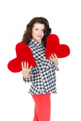 Valentine's Day. Woman with red heart in the hands