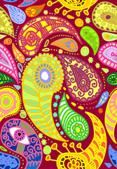 Vector illustration of red seamless paisley pattern