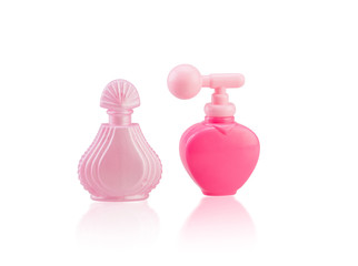 cute toy perfume bottles isolated on white background