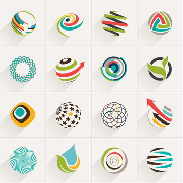 Set of globe web icons and vector logos in stylish colors