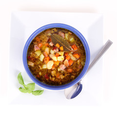 Bean soup seasoned with marjoram and bay leaf