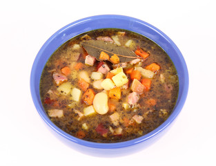 Bean soup seasoned with marjoram and bay leaf