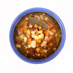 Bean soup seasoned with marjoram and bay leaf