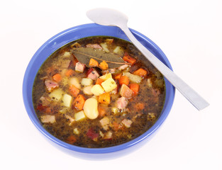 Bean soup seasoned with marjoram and bay leaf