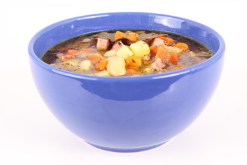 Bean soup seasoned with marjoram and bay leaf