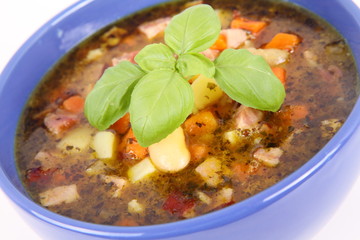 Bean soup with marjoram, bay leaf and basil