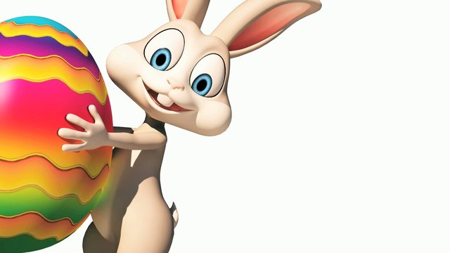 Easter happy bunny walking with color eggs