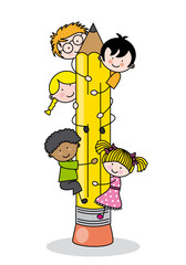 children climbing up a pencil