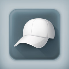 White baseball cap, long shadow vector icon