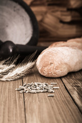 bread with ingredients on the wooden table