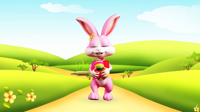 Happy bunny with color egg and walking