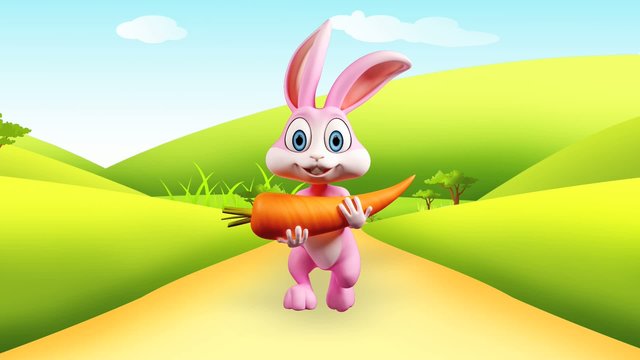 Easter bunny with big carrot and walkind
