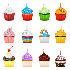 Cupcakes Vector Illustration Collection Set