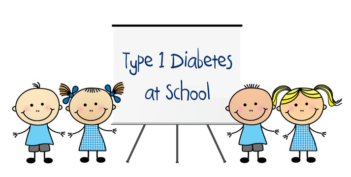 Children with white board that says "Type 1 Diabetes at School"