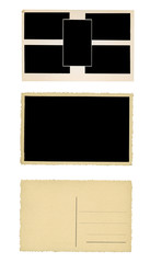 Photo frame, postcard, vintage paper objects, free copy space
