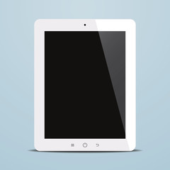 tablet computer with black screen on blue background