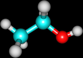 Ethanol molecular structure isolated on black