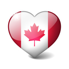 canada 3d glass heart with realistic shadow isolated on white