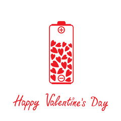Love battery with hearts inside. Happy Valentines Day card.