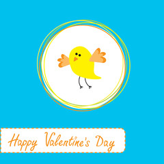 Congratulations card with cute yellow bird. Happy Valentines Day