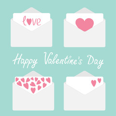 Set of four envelopes with hearts. Happy Valentines day card.