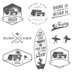 Set of vintage surfing labels, badges and design elements - obrazy, fototapety, plakaty