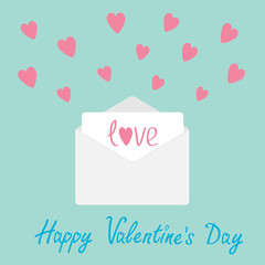 Envelope with hearts. Happy Valentines day card.