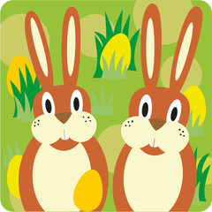 Easter bunny and eggs on grass