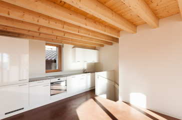 comfortable empty loft, interior, domestic kitchen
