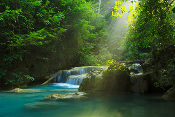 Relaxing view of Erawan waterfall, Erawan National Park