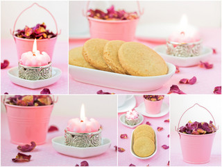 Delicate pink collage with shortbread.